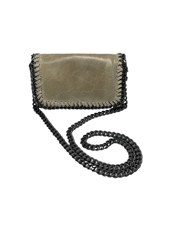 Source Unknown Handbags - Leather Chain Crossbody Bag Metallic Taupe Gunmetal Hardware Small Fits Phone